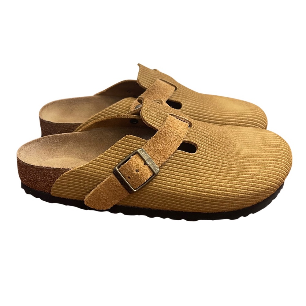 NIB Birkenstock Boston Clog Suede Embossed Corduroy Cork Brown Size 38 Narrow